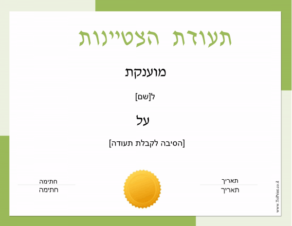 תעודת הצטיינות ריקה